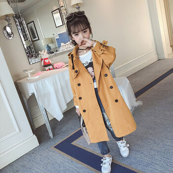 女童中长款风衣外套韩版儿童上衣2018新款8-12岁中大童外套束腰风 