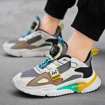 凤倪男童鞋子秋冬款旋转纽扣童鞋松紧鞋带小学生男孩运动鞋儿童8181