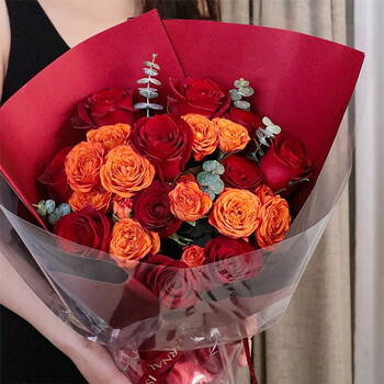 领香 鲜花速递33朵红玫瑰花束女友表白老婆生日礼物同城配送 11朵红玫瑰-橙泡泡玫瑰