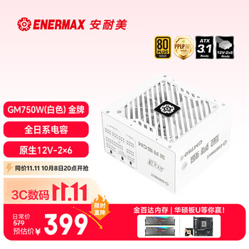 安耐美（Enermax）电源750W 金竞蝠GM750 白色 ATX3.1电源 金牌认证/PPLP认证/PCIE5.1接口/支持 5060ti/5070显卡
