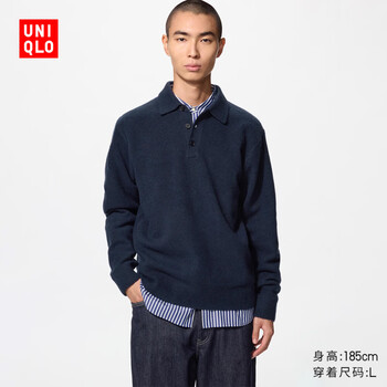 优衣库souffle yarn舒芙蕾针织polo衫男装女装舒芙蕾毛衣487939 69 藏青色 XL