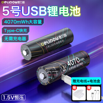 德力普 USB充电电池 5号锂电池4070mWh大容量1