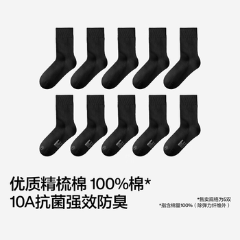 蕉内银皮3系男士袜子精梳棉纯棉商务袜10A抗菌防臭透气短中筒秋冬5双 【中筒】黑色*5