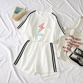 裤子应援服女周震南短袖t恤女休闲运动衣服 04套装白色(破晓色印 )
