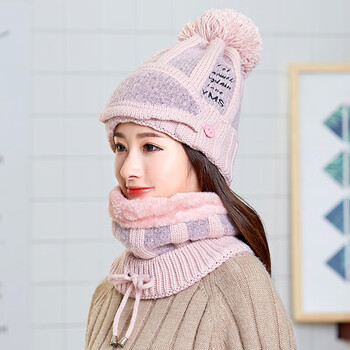 京东精选 帽子女冬季保暖口罩围脖加厚加绒护耳三件套骑车帽子针织