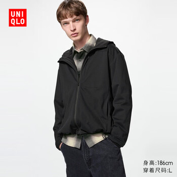 优衣库防风摇粒绒拉链连帽外套/长袖男装486116 09 黑色 L