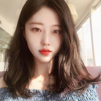 假发女中长发中分无刘海自然逼真齐肩锁骨fa时尚网红学生全头套式  花