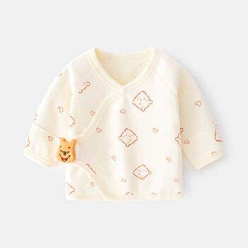琼帕婴儿衣服新生半背内衣服无骨纯棉春秋款魔术贴睡衣满月服宝宝上衣 米色(红心熊造型半背) 52 cm