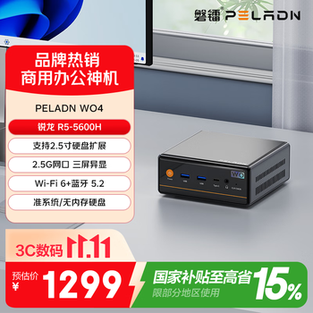磐镭(PELADN) mini主机 锐龙游戏办公迷你主机台式机电脑整机(R5 5600H 不含内存/硬盘/系统）