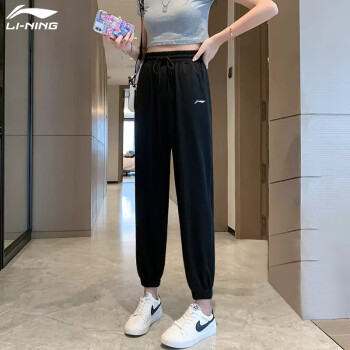 李宁（LI-NING）运动裤女春季新款运动裤卫裤女裤垂束脚小脚垂感潮流显高休闲裤 -3新基础黑 L(175/80A )