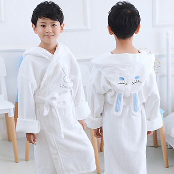 儿童浴袍女童男童纯棉毛巾料卡通浴巾斗篷游泳冬加厚带帽宝宝浴衣c