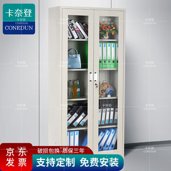 卡奈登 文件柜铁皮柜通体玻璃钢制铁皮柜 办公文件柜 资料档案储物柜 双门五层 WJG-004