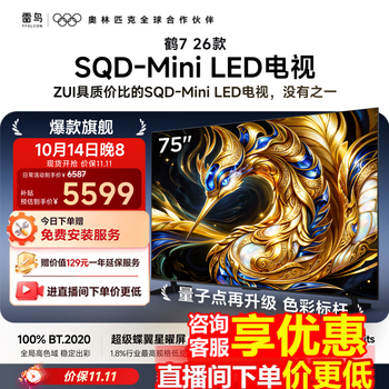 FFALCON雷鸟电视75鹤7 26款 75英寸 SQD-Mini LED 超级蝶翼星曜屏 万象分区 绚彩XDR 平板电视75R79A 75英寸 底座/固定挂架版