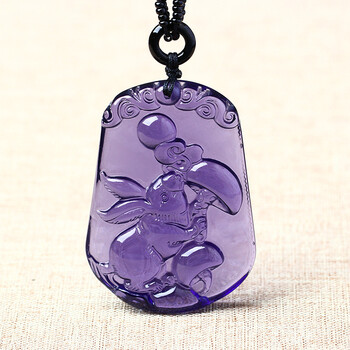 紫水晶生肖兔吊坠兔型兔形生肖饰物挂件兔子吉祥物玉兔链坠图片色