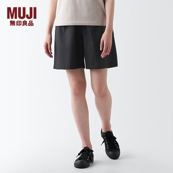 无印良品(muji)女式 水洗 平纹 短裤 裤子 休闲裤 bec27a3s 黑色 l