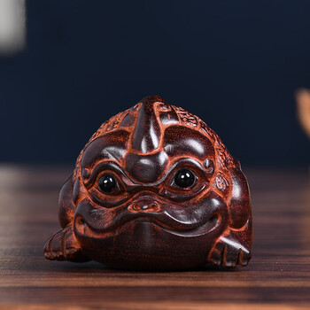 渔者读木非洲小叶紫檀木雕刻三足金蟾摆件蟾蜍中式禅意桌面车内装饰