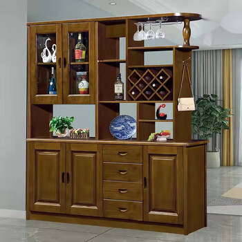 小米石实木酒柜 实木间厅柜酒柜现代中式客厅玄关柜入户鞋柜双面隔断