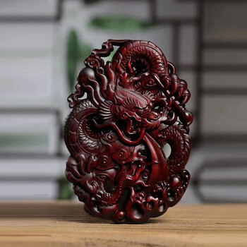 石宫匠非洲血檀双面镂空雕刻龙牌手把件男士本命年挂件礼物吊坠 龙牌