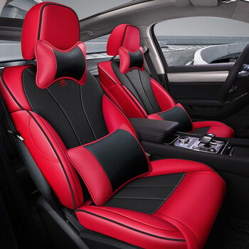 耐磨皮革坐垫套订做打标原车纹路车椅垫套全国免费包安装红黑色皮革款