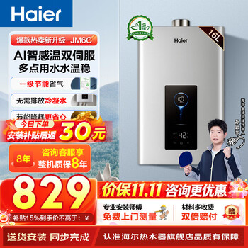 海尔（Haier）燃气热水器【JM6C】天然气 一级节能认证 水伺服恒温 四段微火控温 夏天不烫 整机保8年 16L 【JM6C整机质保8年】咨询客服享惊喜补贴