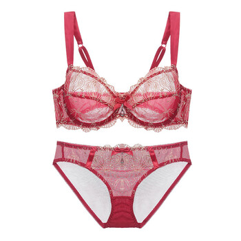 2018新款舒适超薄款蕾丝刺绣性感胸罩女士文胸套装内衣文胸 红色超薄