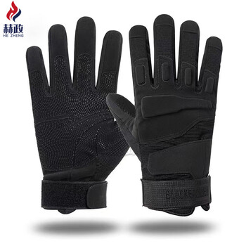 赫政 战术手套 军迷全指黑鹰手套防护防滑健身运动防护 全指黑色