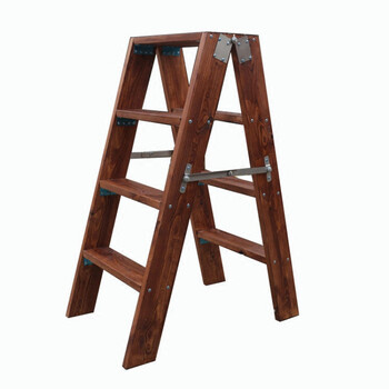 双侧人字梯登高舞台直加厚折叠家用胡桃木色实木质爬梯子阁楼楼梯