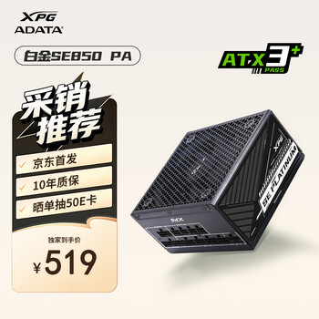 威刚（ADATA）XPG魔核SE 白金850W PA 黑色ATX3.1台式电脑电源PPLP/80Plus双白金认证/全日系电容/软压纹线