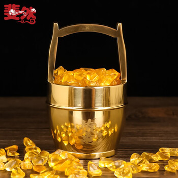 斐然纯铜一桶金聚宝盆黄铜米缸聚财摆件全铜米桶小水桶家居客厅玄关
