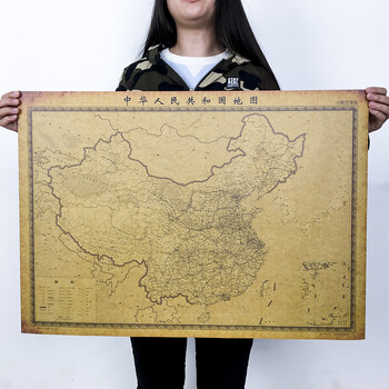 地图藏宝航海英文 地图复古牛皮纸海报房间装饰画墙贴 d003老中国地图