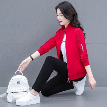 乔丹运动服套装女2023年春秋新款妈妈开衫外套春装休闲卫衣三件套红色