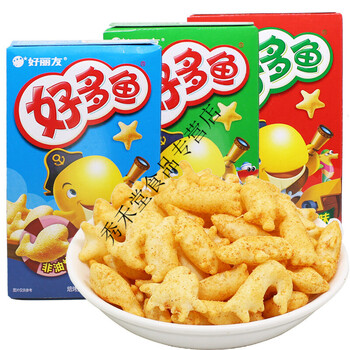 好多鱼33g*10盒膨化小零食焙烤薯片小饼干休闲零食小吃 鲜香海苔味33