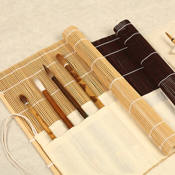 弘梅毛笔笔帘 通用简约复古老竹色大号毛笔帘笔袋 文房四宝毛笔收纳笔卷袋