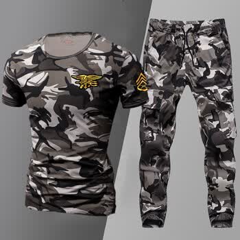 陆战队作战服野战服迷彩服迷彩短袖t恤套装男夏季修身军训半袖中国