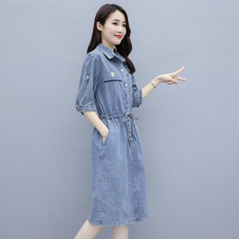 2021春夏新款中长款过膝收腰显瘦牛仔连衣裙女装休闲牛仔裙子潮流 吊带裙 03# L 106-115