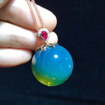 恋上心天然红宝石墨西哥蓝珀吊坠 5a净水琥珀蜜蜡项链 图片色 圆珠约