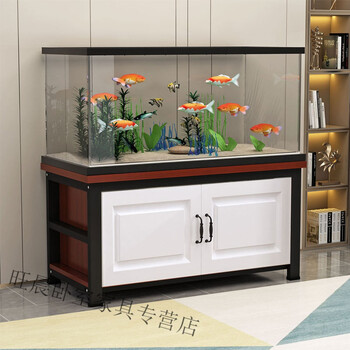 现代简约鱼缸底柜底座实木中小型鱼缸架子铁艺金属铝合金柜子地柜简易