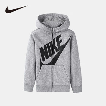 耐克nike小童装男童薄绒外套2023春秋儿童新年衣服针织连帽开衫卫衣岩