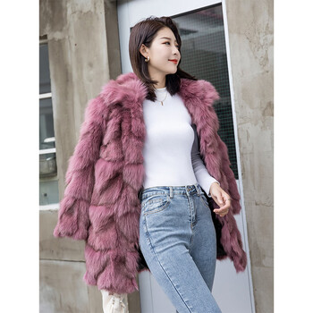 咀羙狐狸毛皮草外套女年轻时尚洋气皮毛一体大衣宽松冬新款方领胭脂红