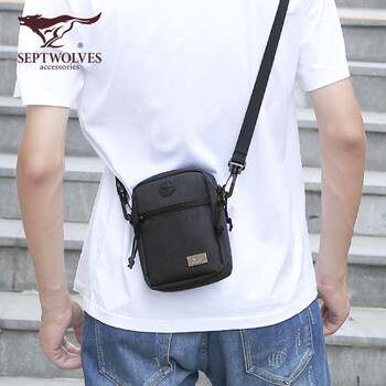 七匹狼斜挎包男ins潮男士小挎包简约轻便mini挂包休闲腰包单肩包黑色
