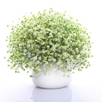 真花风干花束女生礼物鲜花家居办公室插花摆件大束绿色满天星椭圆花瓶