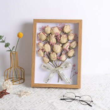 瑞萌特 中空干花相框diy摆台永生花保存立体标本框手工加厚A4画框七夕情人节礼物 原木色(中空5cm+丝带+胶水+灯带+底纸) A4寸(21*29.7cm)横竖可摆