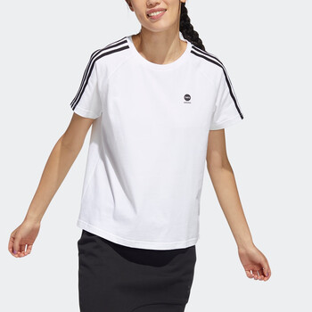 阿迪达斯adidasneo女装宽松居家舒适运动圆领短袖t恤hh7658白黑色am