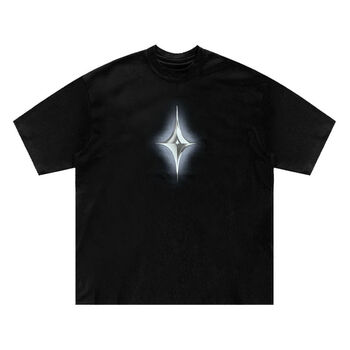 潮思汇 lounqu春夏国潮牌短袖 金属十字星印花立体图案t恤男美式简约