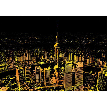 城市夜景刮刮画儿童刮画手工刮画纸创意diy生日礼物玩具 新上海 工具