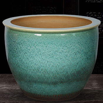 景德镇陶瓷睡莲缸大号陶瓷水缸家用荷花缸盆栽养鱼缸庭院大缸孔雀绿平