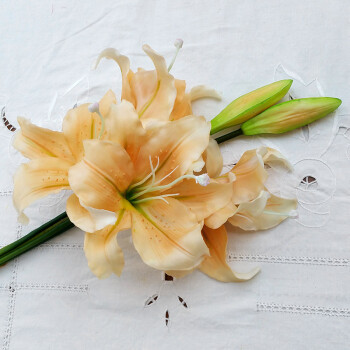 百合花 pu手感花 花艺摆件纳米光触媒结婚新房四花两蕾 装饰 香槟色