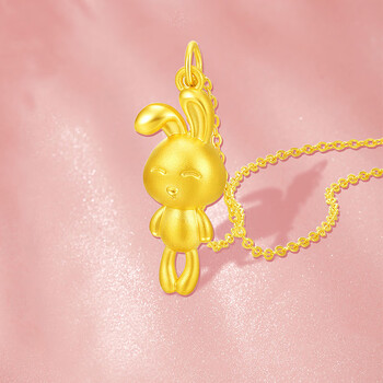 跳跳兔黄金项链女士999足金生肖兔吊坠3d硬金生日礼物送女友老婆周年
