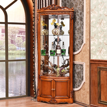 秘度家具欧式实木转角酒柜白色客厅角柜奢华三角酒柜墙角柜三角形家用