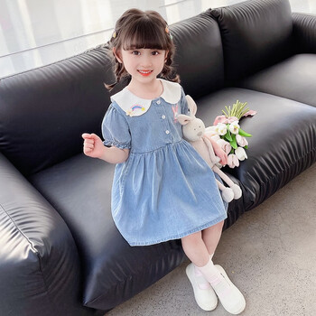 zrty女童连衣裙夏季2023新款洋气时髦4女孩宝宝儿童装夏装牛仔裙子5岁